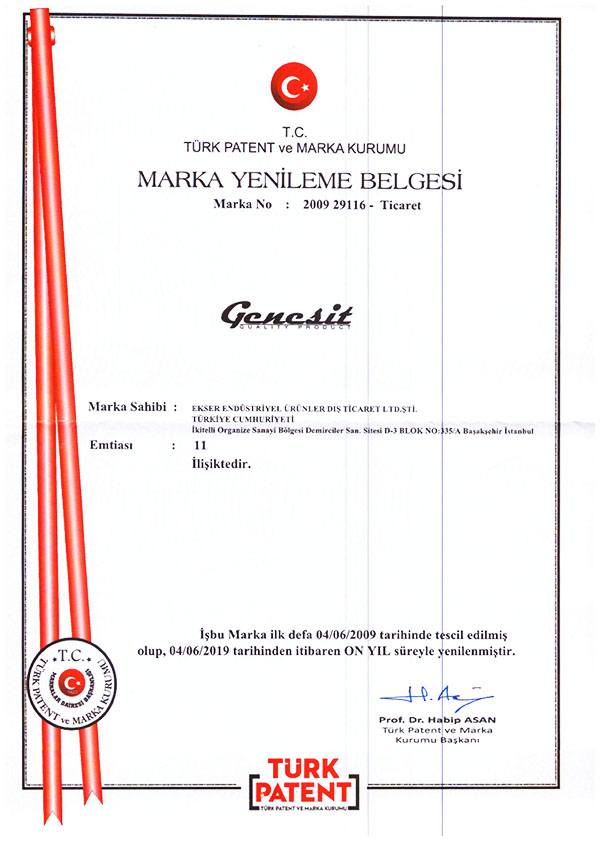 Genesit Marka Tescil Belgesi